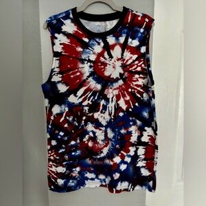 Sleeveless Tie-Dye Tank Top - Red, Blue & White Size L